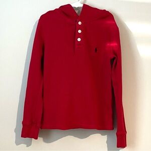 Polo Ralph Lauren Boys Size 8 Hoodie Waffle Knit Long Sleeve Red Top Cotton